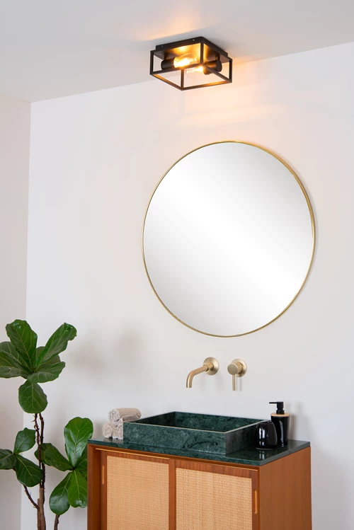 Lucide CARLYN - Plafonnier Salle de bains - 2xE14 - IP54 - Noir - ambiance 4